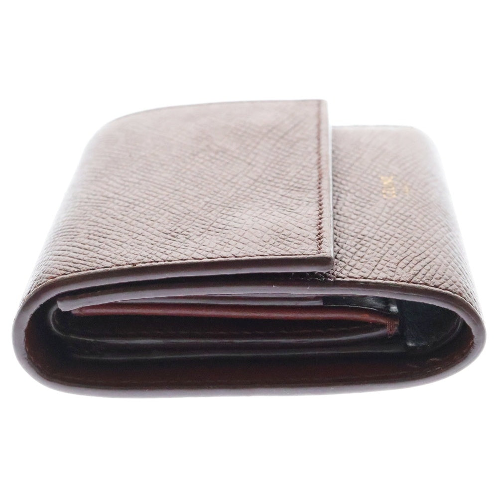 CELINE(セリーヌ) スモールトリフォールドウォレット コンパクトウォレット コインケース 三つ折り財布 ゴールド金具 ボルドー レッド レザー