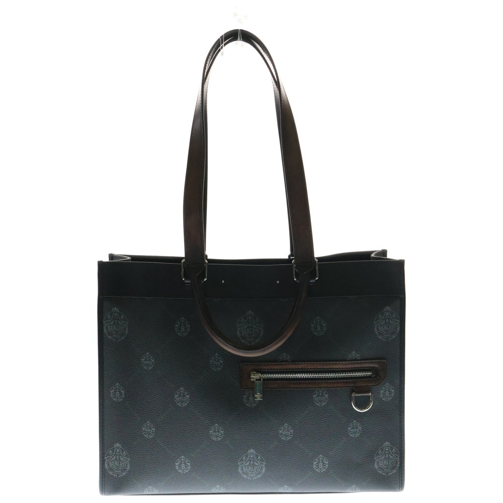 Berluti(ベルルッティ) ウリス スモール PVC レザー 2WAY ハンド ショルダー トートバッグ シルバー金具 ブラック/ブラウン