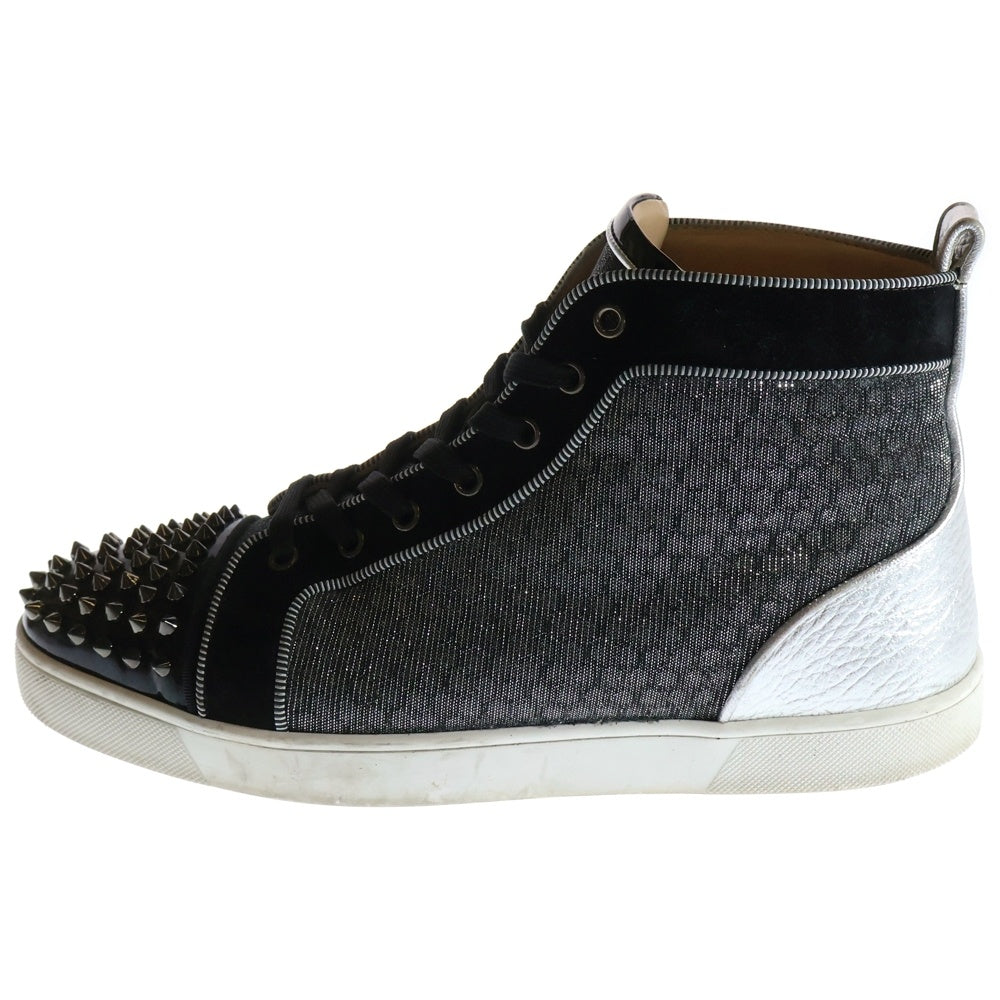 CHRISTIAN LOUBOUTIN(クリスチャンルブタン) LOU SPIKES スパイクスタッズ エナメル パテントレザー スウェード レースアップ ハイカットスニーカー シューズ ブラック/シルバー
