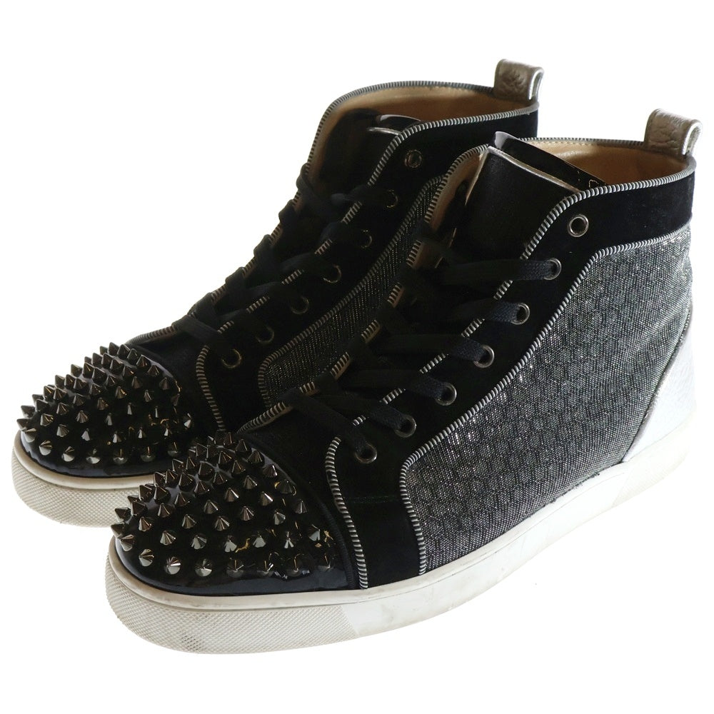CHRISTIAN LOUBOUTIN(クリスチャンルブタン) LOU SPIKES スパイクスタッズ エナメル パテントレザー スウェード レースアップ ハイカットスニーカー シューズ ブラック/シルバー