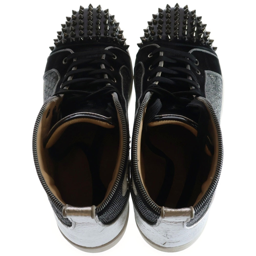 CHRISTIAN LOUBOUTIN(クリスチャンルブタン) LOU SPIKES スパイクスタッズ エナメル パテントレザー スウェード レースアップ ハイカットスニーカー シューズ ブラック/シルバー