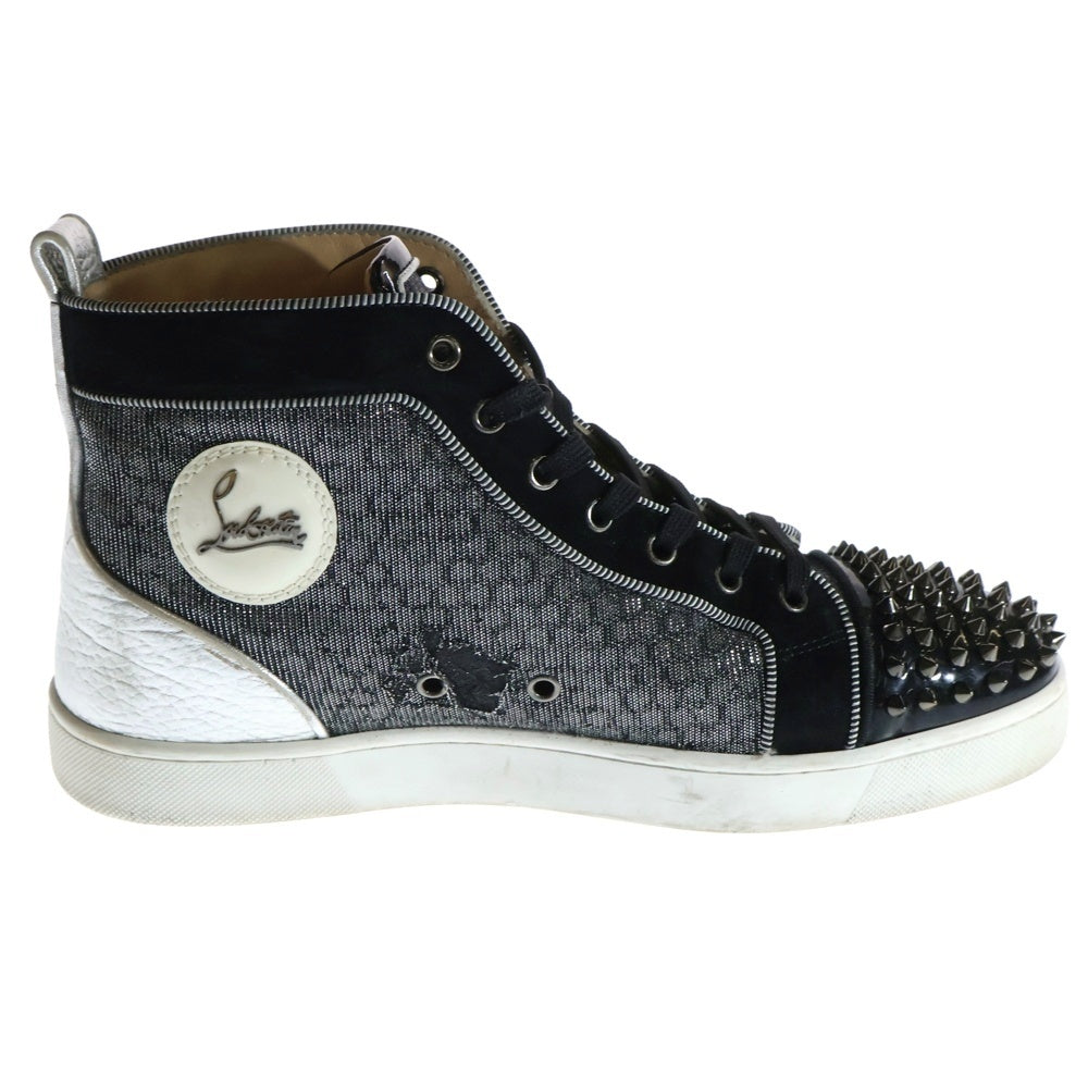 CHRISTIAN LOUBOUTIN(クリスチャンルブタン) LOU SPIKES スパイクスタッズ エナメル パテントレザー スウェード レースアップ ハイカットスニーカー シューズ ブラック/シルバー
