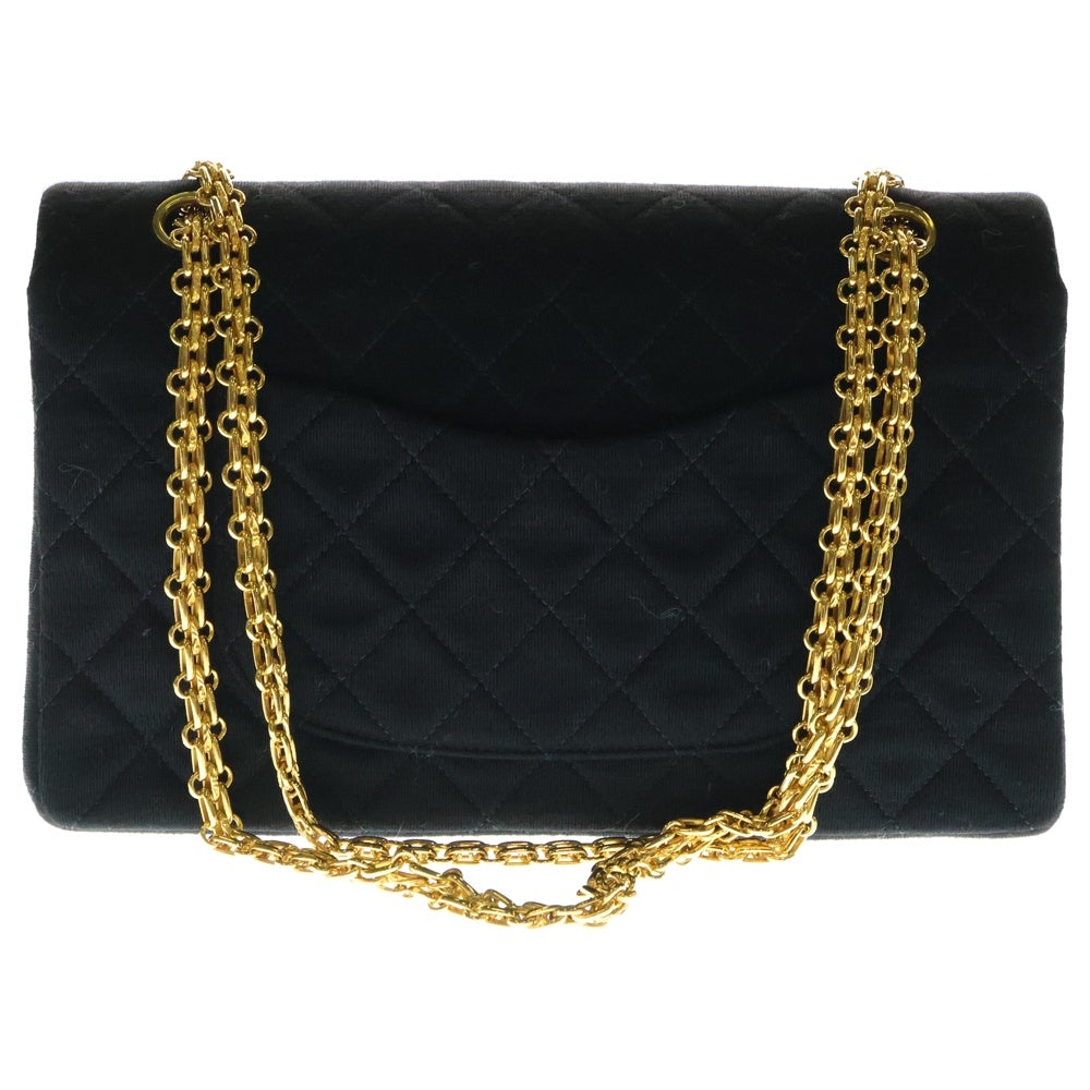 CHANEL(シャネル) ココマーク マトラッセ25 WフラップWチェーンコットンジャージーショルダーバッグ ブラック レディース