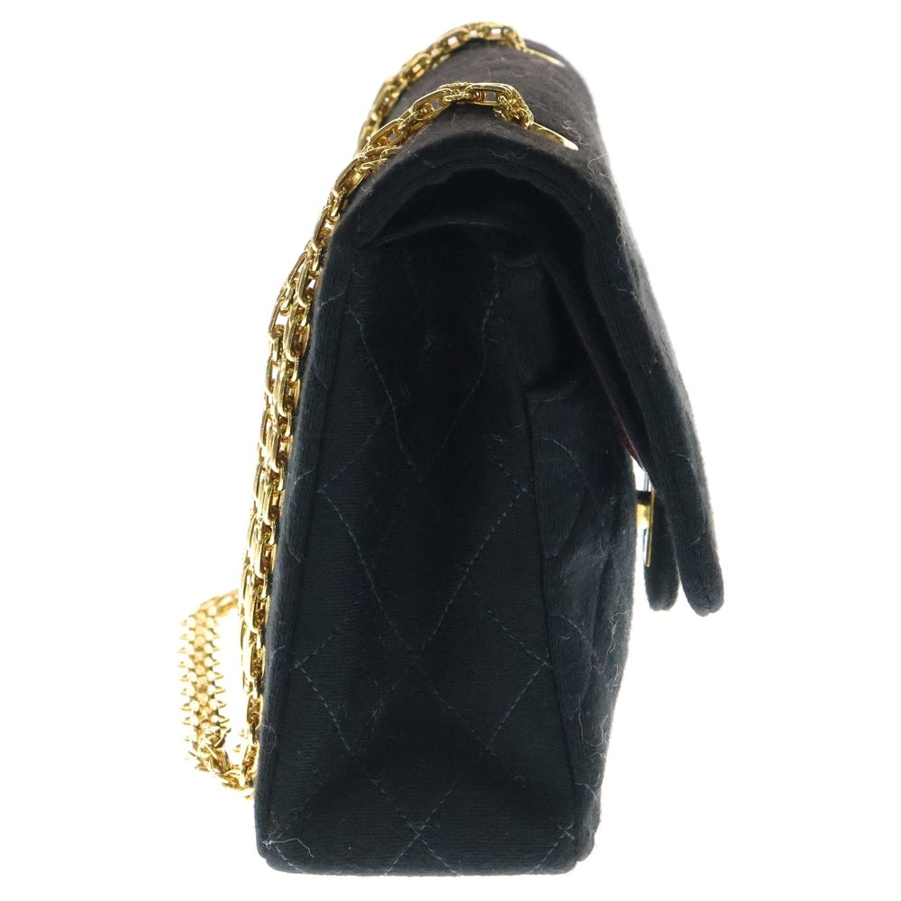CHANEL(シャネル) ココマーク マトラッセ25 WフラップWチェーンコットンジャージーショルダーバッグ ブラック レディース