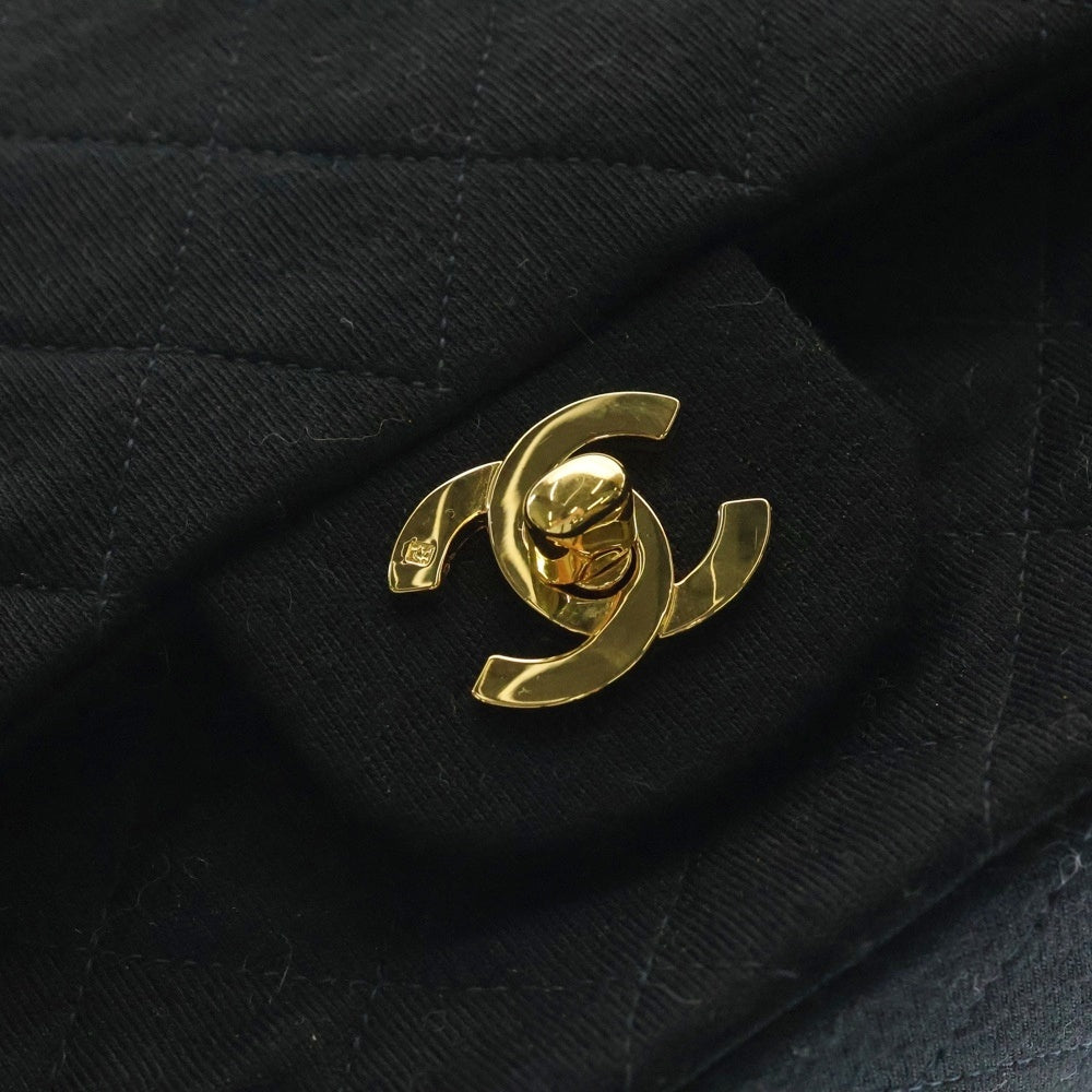 CHANEL(シャネル) ココマーク マトラッセ25 WフラップWチェーンコットンジャージーショルダーバッグ ブラック レディース