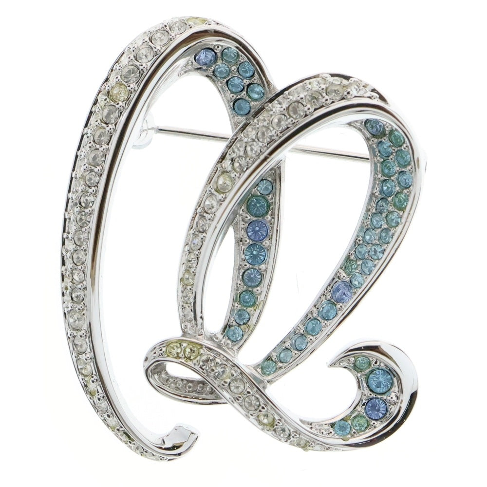 SWAROVSKI(スワロフスキー) ラインストーン リボンモチーフ クリスタル ブローチ ピンバッジ シルバー/ライトブルー レディース