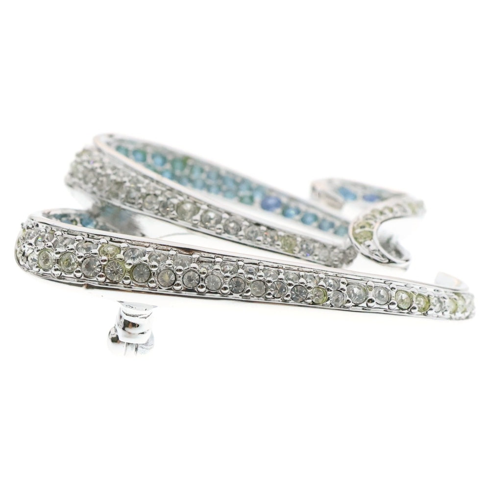 SWAROVSKI(スワロフスキー) ラインストーン リボンモチーフ クリスタル ブローチ ピンバッジ シルバー/ライトブルー レディース