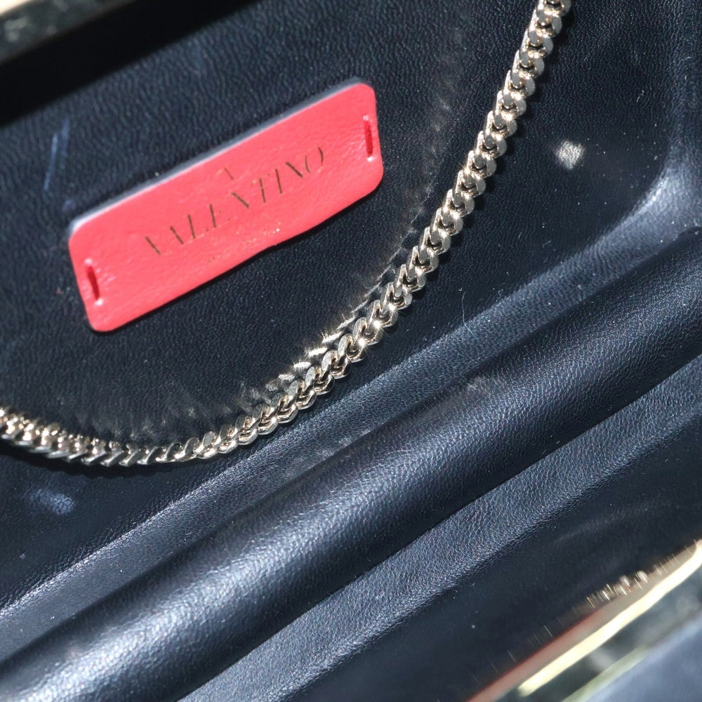 VALENTINO(ヴァレンティノ) チェーンショルダーバッグ ファイヤーパターン ミニバッグ ハードケース ブラック×ホワイト×レッド ゴールド金具 レザー