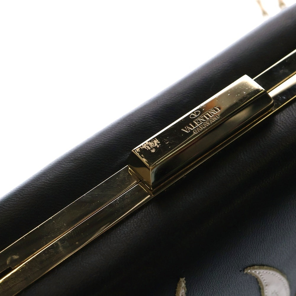 VALENTINO(ヴァレンティノ) チェーンショルダーバッグ ファイヤーパターン ミニバッグ ハードケース ブラック×ホワイト×レッド ゴールド金具 レザー