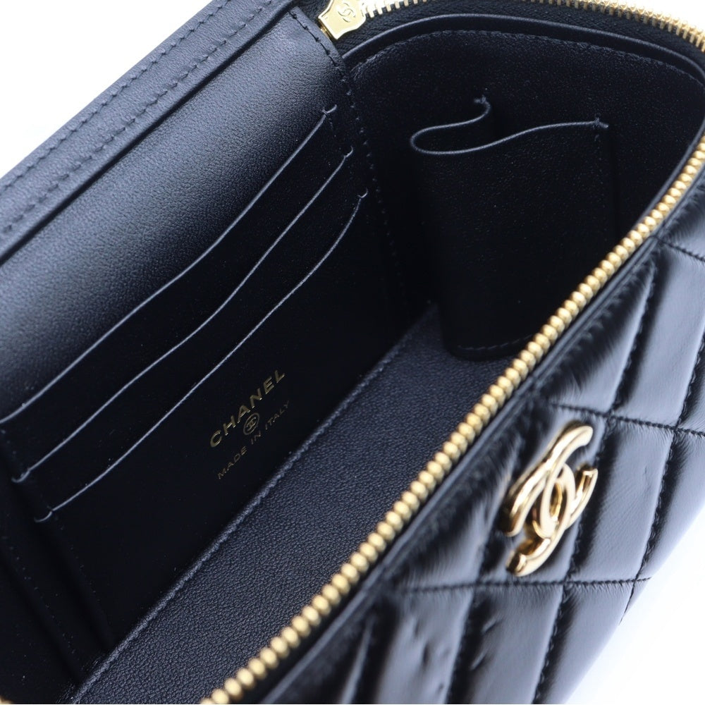 CHANEL(シャネル) マトラッセ チェーン バニティバッグ ハンドバッグ ショルダーバッグ ブラック ラムスキン ゴールド金具