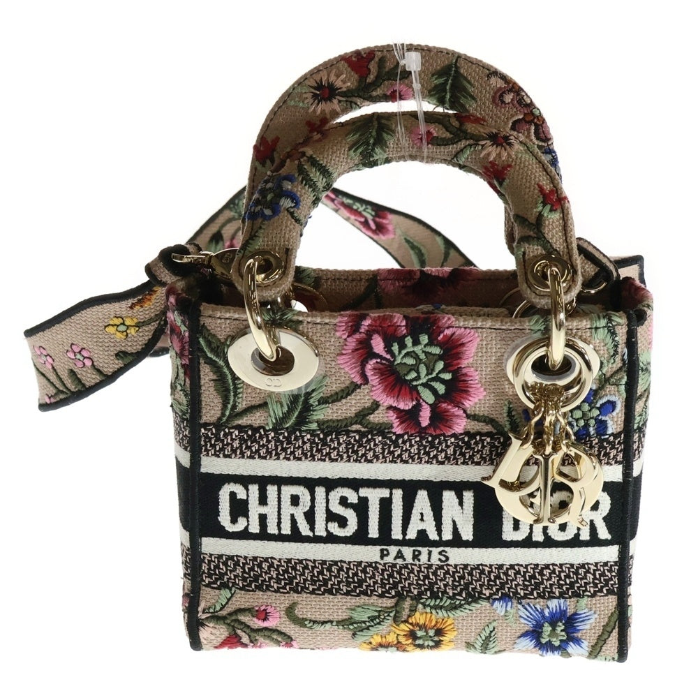 Christian Dior(クリスチャンディオール) レディディライト ミニ フラワー 2WAYバッグ ショルダーバッグ ハンドバッグ ピンクベージュ キャンバス ピンクゴールド金具