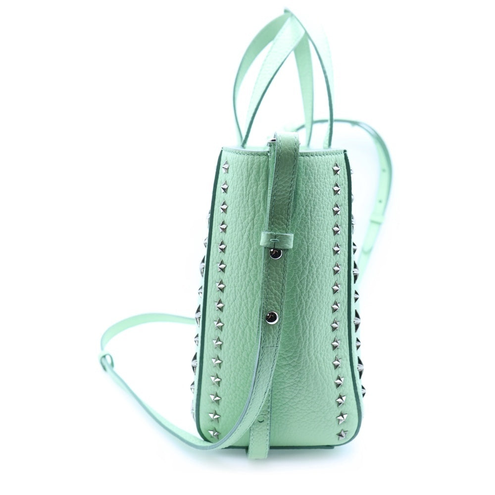JIMMY CHOO(ジミーチュウ) スタースタッズ 2WAYハンドバック ショルダーバッグ ライトグリーン シルバー金具 レザー