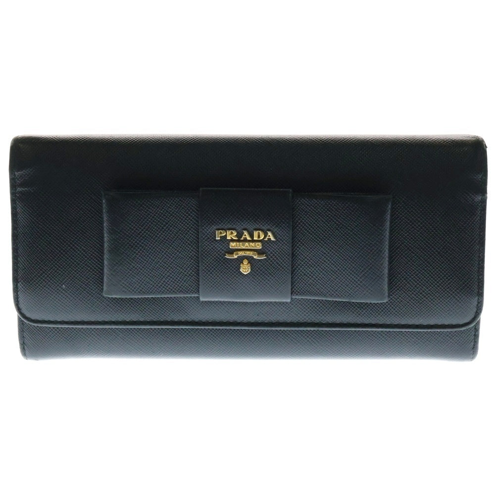 PRADA(プラダ) サフィアーノ 二つ折り長財布 ロングウォレット カードケース レザー ブラック ゴールド金具 1M1132