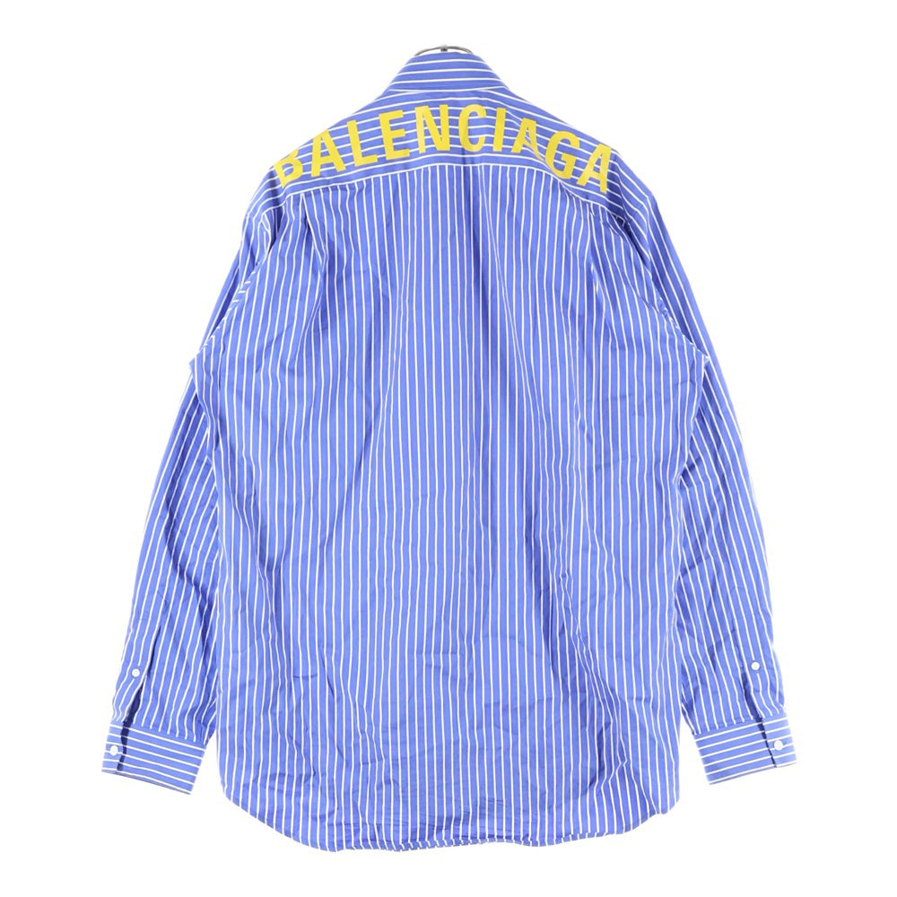 BALENCIAGA(バレンシアガ) 19AW バックロゴプリントオーバーサイズ ストライプ長袖シャツ 556878 ブルー