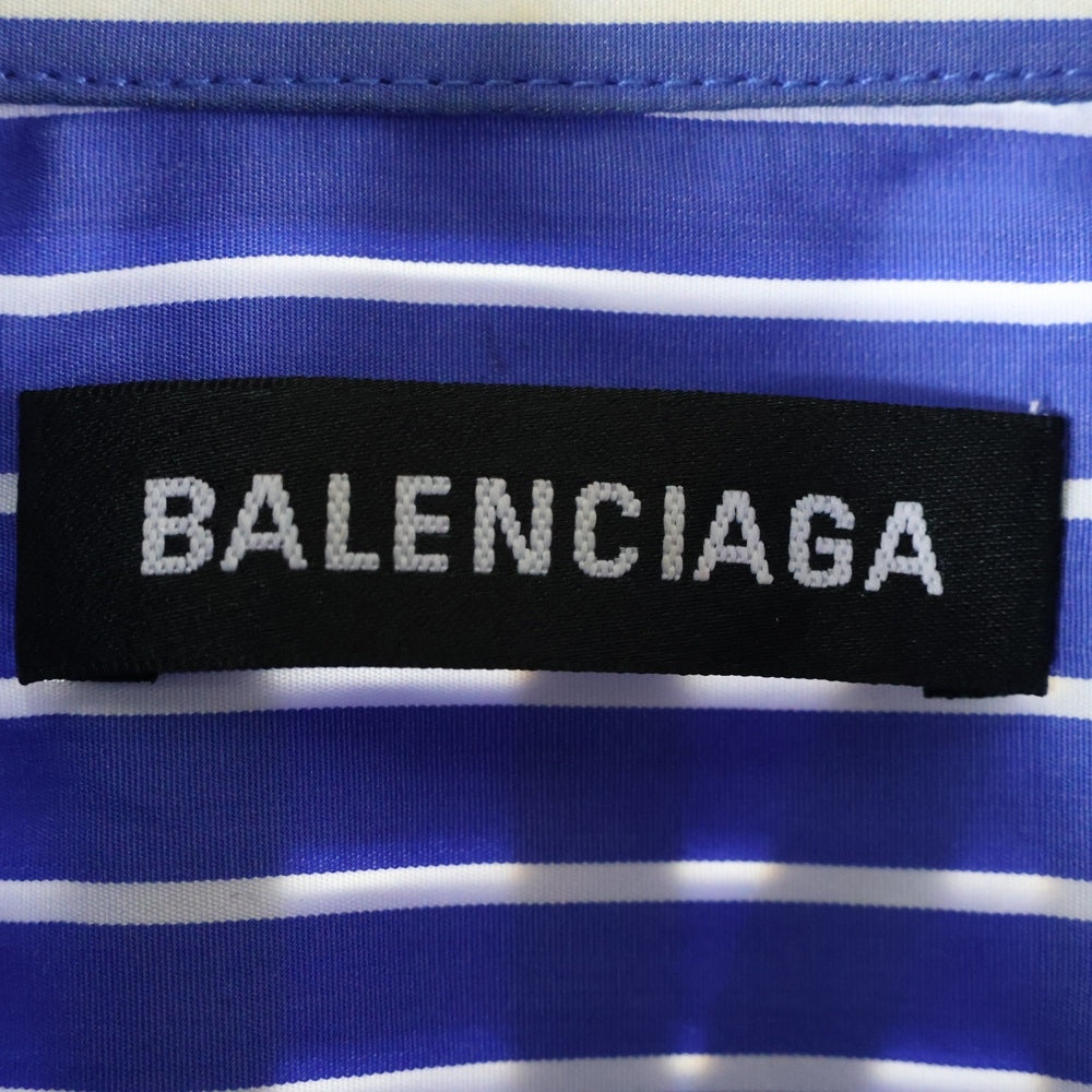 BALENCIAGA(バレンシアガ) 19AW バックロゴプリントオーバーサイズ ストライプ長袖シャツ 556878 ブルー