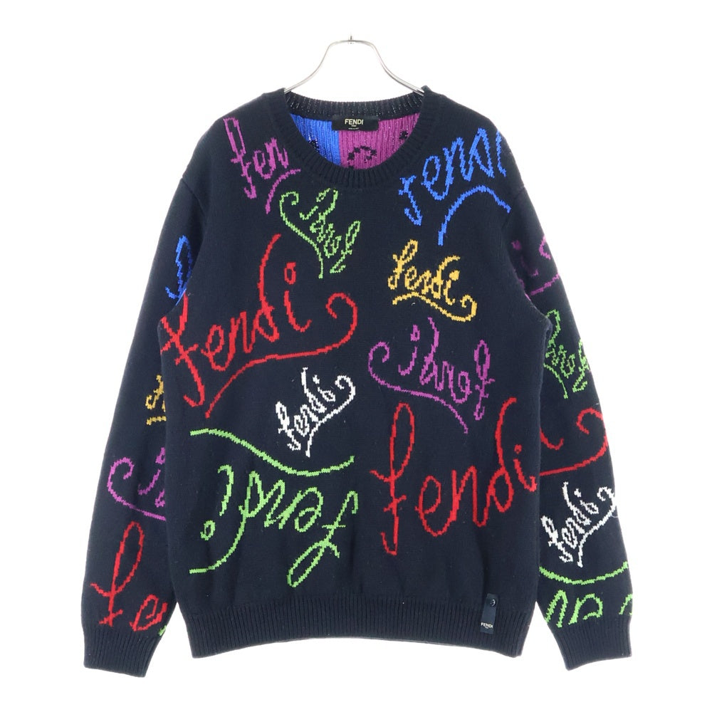FENDI(フェンディ) ×Noel Fielding フェンディ×ノエル・フィールディング 21AW グラフィック総柄 プルオーバー ニットセーター FZY463AH3E ブラック