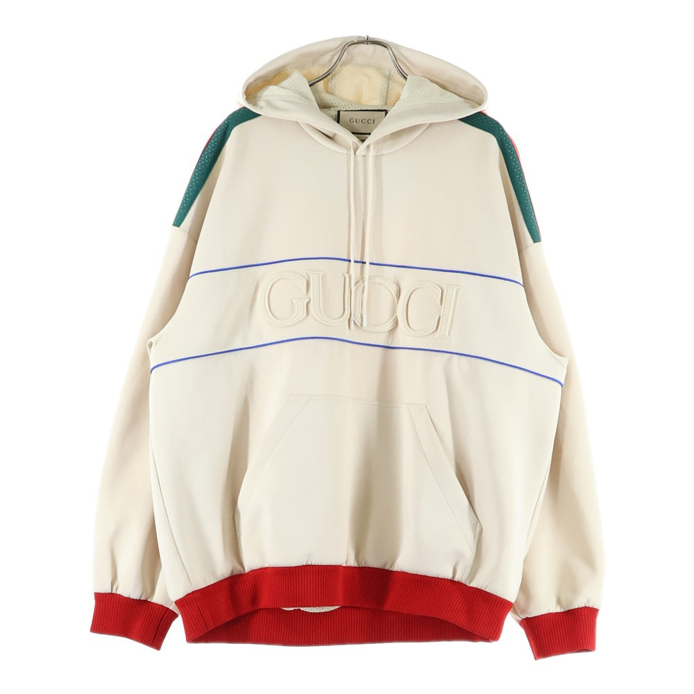 GUCCI(グッチ) Logo Light Web Stripe Neoprene ロゴ ライト ウェブ ストライプ ネオプレン プルオーバーパーカー アイボリー 752274