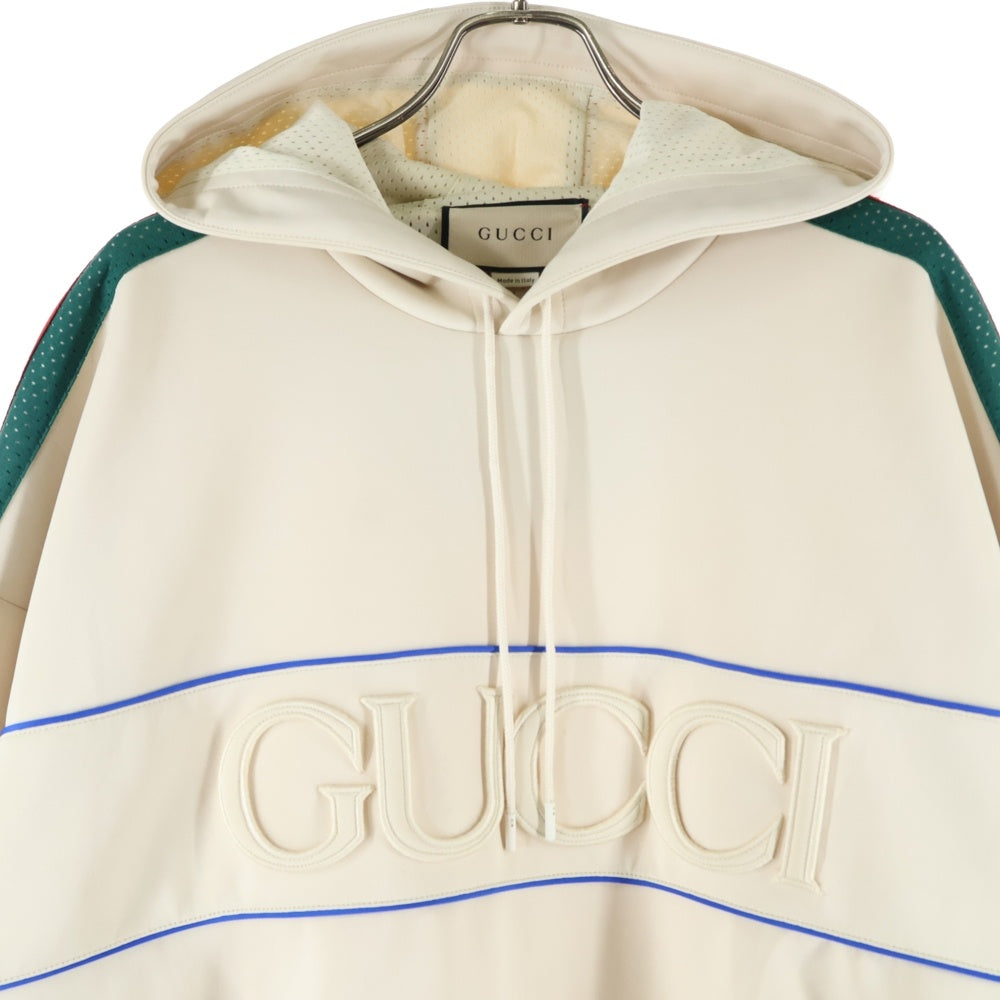 GUCCI(グッチ) Logo Light Web Stripe Neoprene ロゴ ライト ウェブ ストライプ ネオプレン プルオーバーパーカー アイボリー 752274