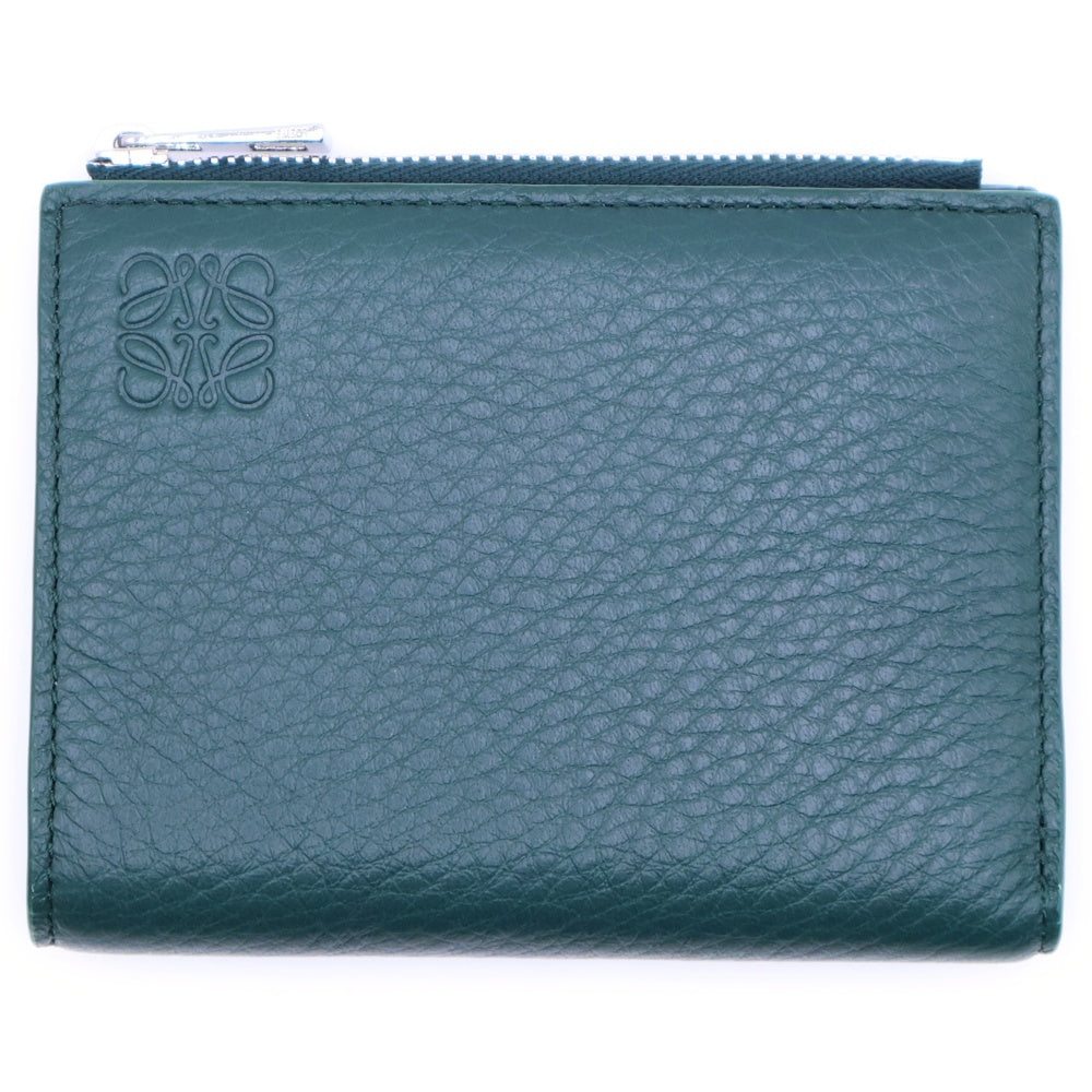 LOEWE(ロエベ) アナグラム スリム コンパクトウォレット コインケース 二つ折り財布 グリーン シルバー金具 レザー