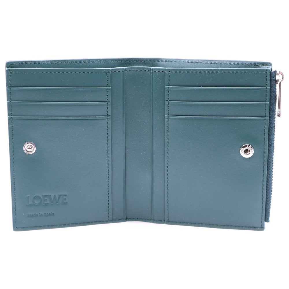 LOEWE(ロエベ) アナグラム スリム コンパクトウォレット コインケース 二つ折り財布 グリーン シルバー金具 レザー