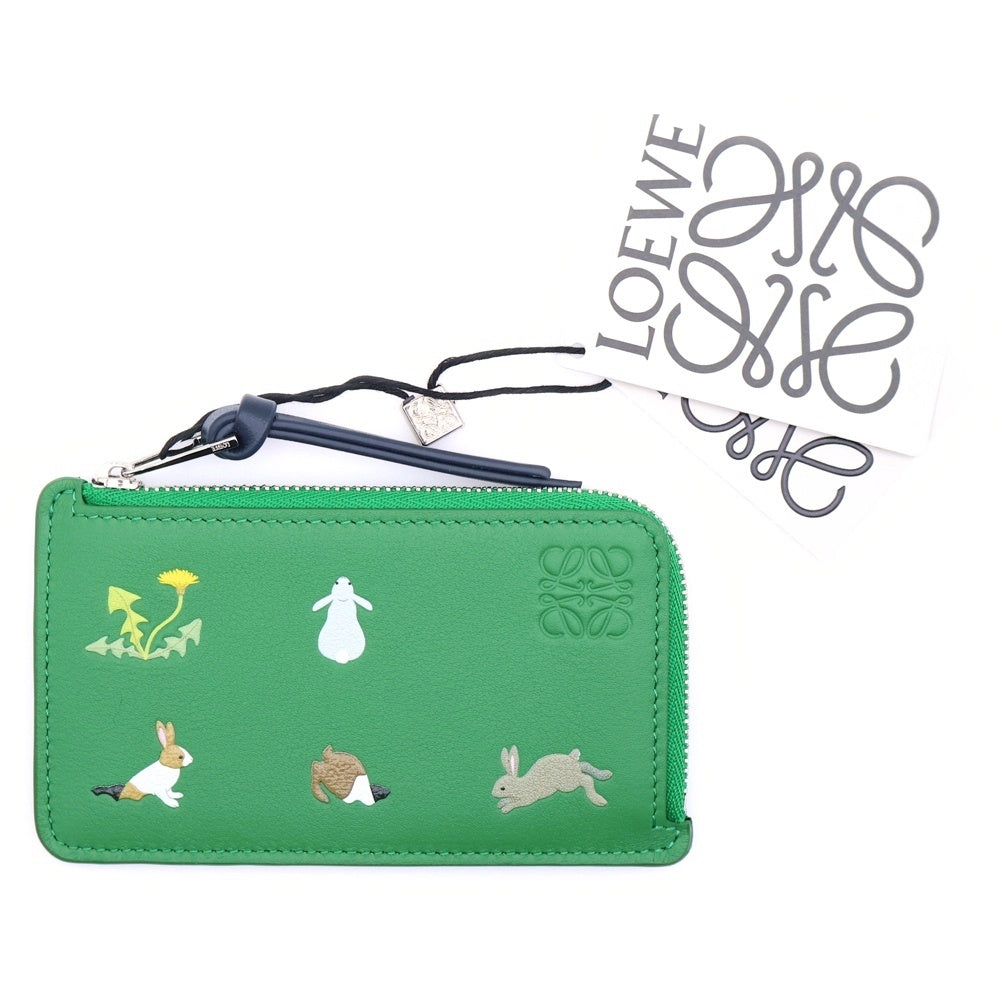 LOEWE(ロエベ) ×スナフジタ ラビット フラグメントケース カードケース コインケース シルバー金具 グリーン レザー