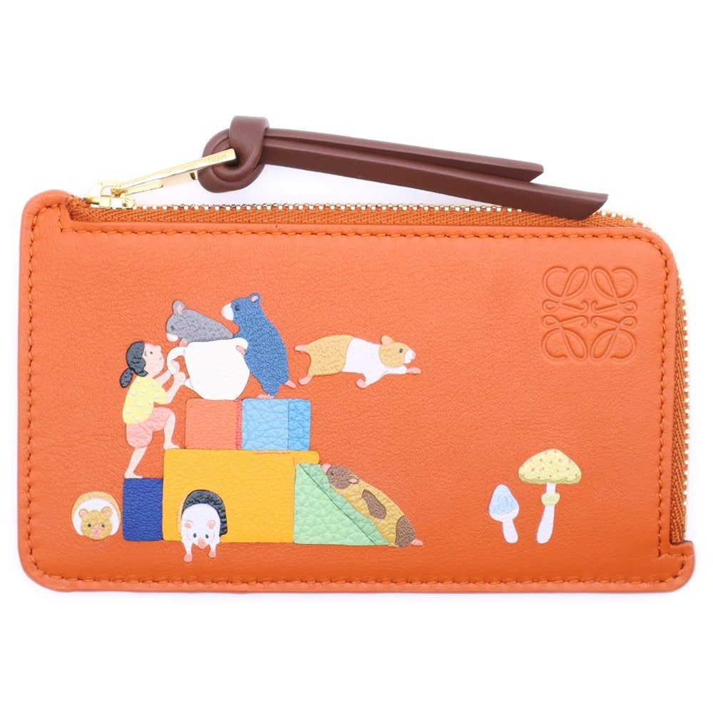 LOEWE(ロエベ) ×スナフジタ ハムスター フラグメントケース カードケース コインケース 小物入れ ゴールド金具 オレンジ レザー