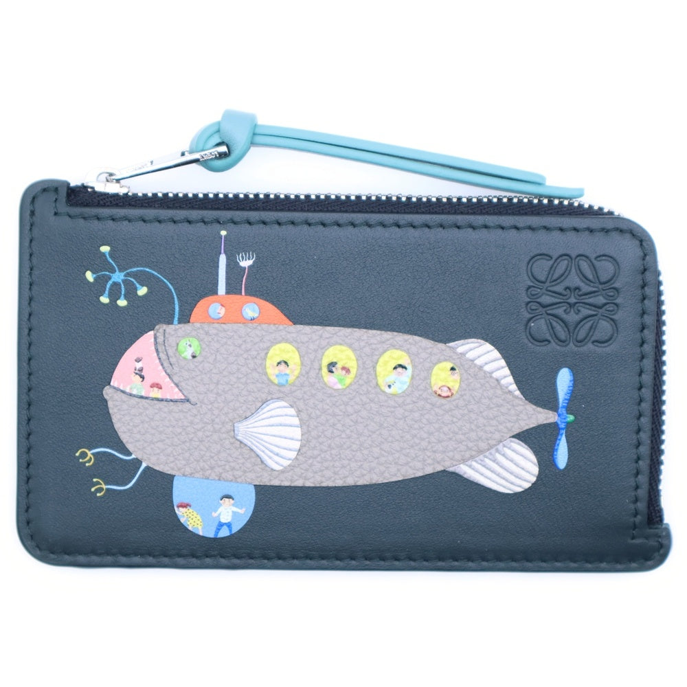 LOEWE(ロエベ) ×スナフジタ サブマリン フラグメントケース コインケース カードケース 小物入れ ダークグリーン シルバー金具 レザー