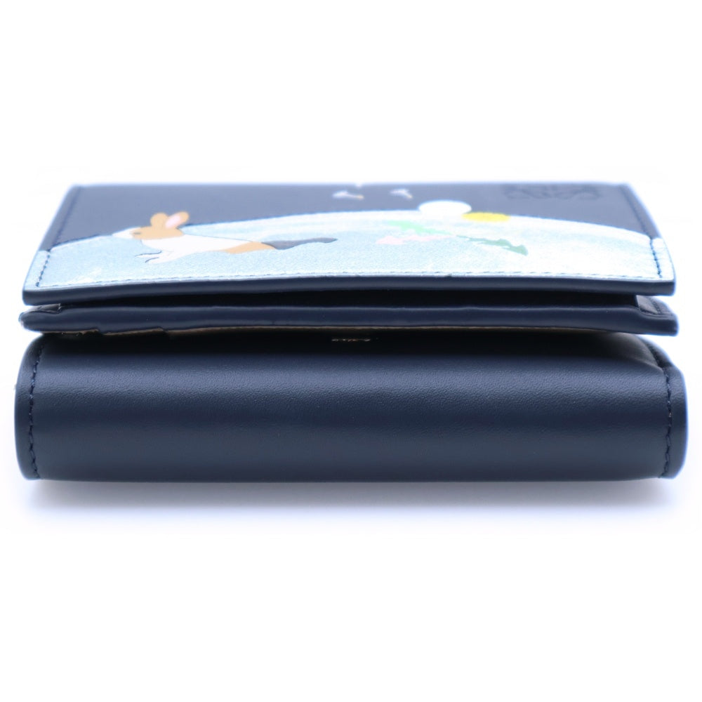 LOEWE(ロエベ) ×スナフジタ ラビット 三つ折り財布 コンパクトウォレット コインケース ネイビー レザー シルバー金具