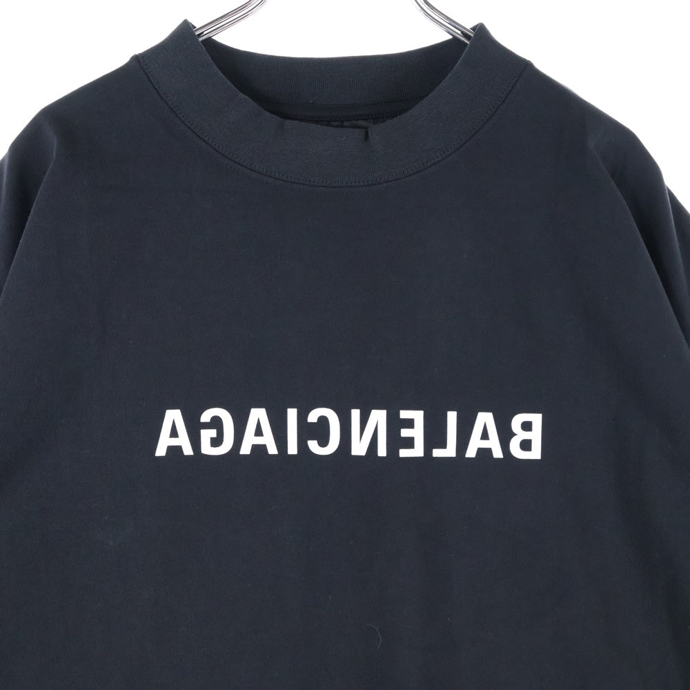 BALENCIAGA(バレンシアガ) 反転ミラーロゴプリント クルーネック 半袖Tシャツ カットソー ブラック 764235