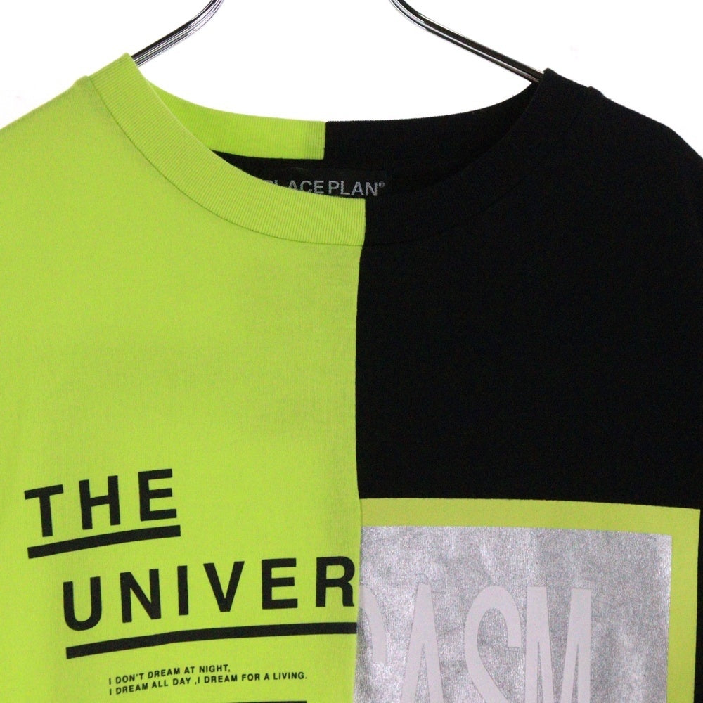 NO BRAND(ノーブランド) PLACE PLAN プレイスプラン バイカラー 半袖Tシャツ イエロー×ブラック