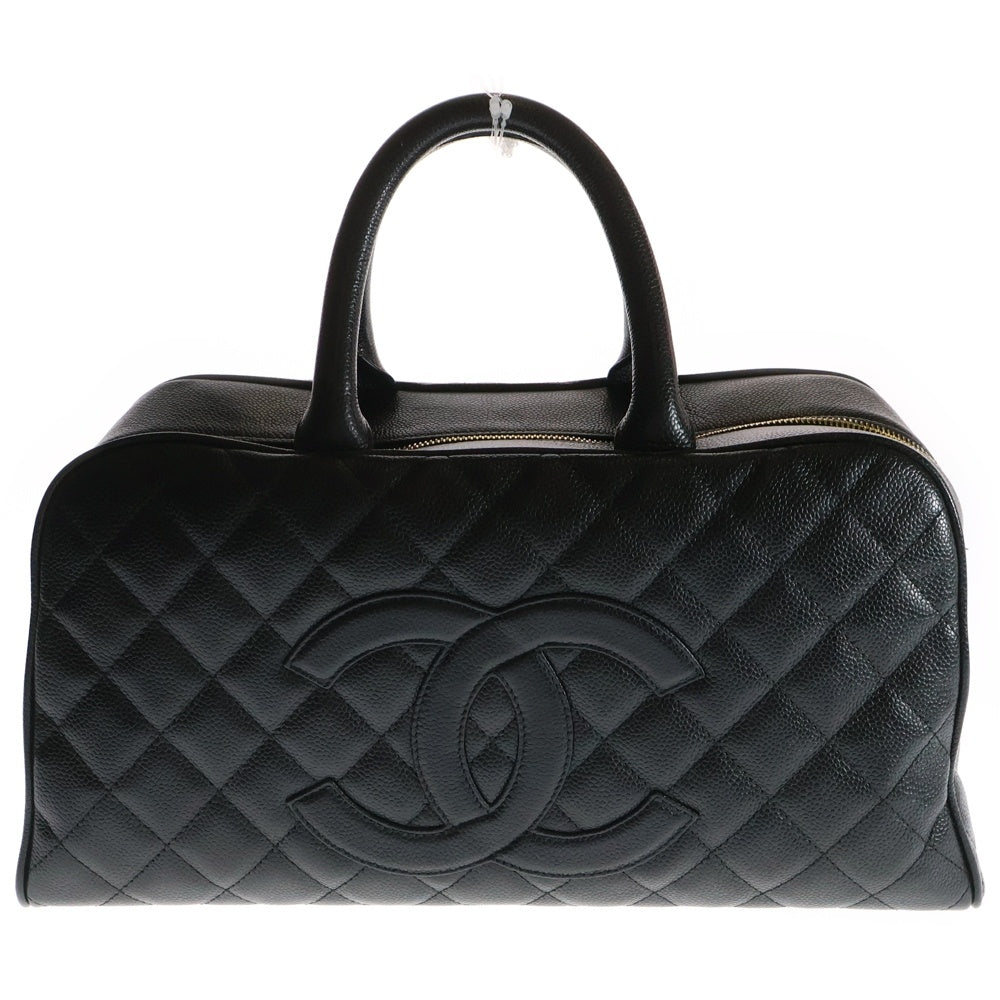CHANEL(シャネル) ココマーク マトラッセ キャビアスキン レザーミニボストンバッグ ハンドバッグ ブラック レディース