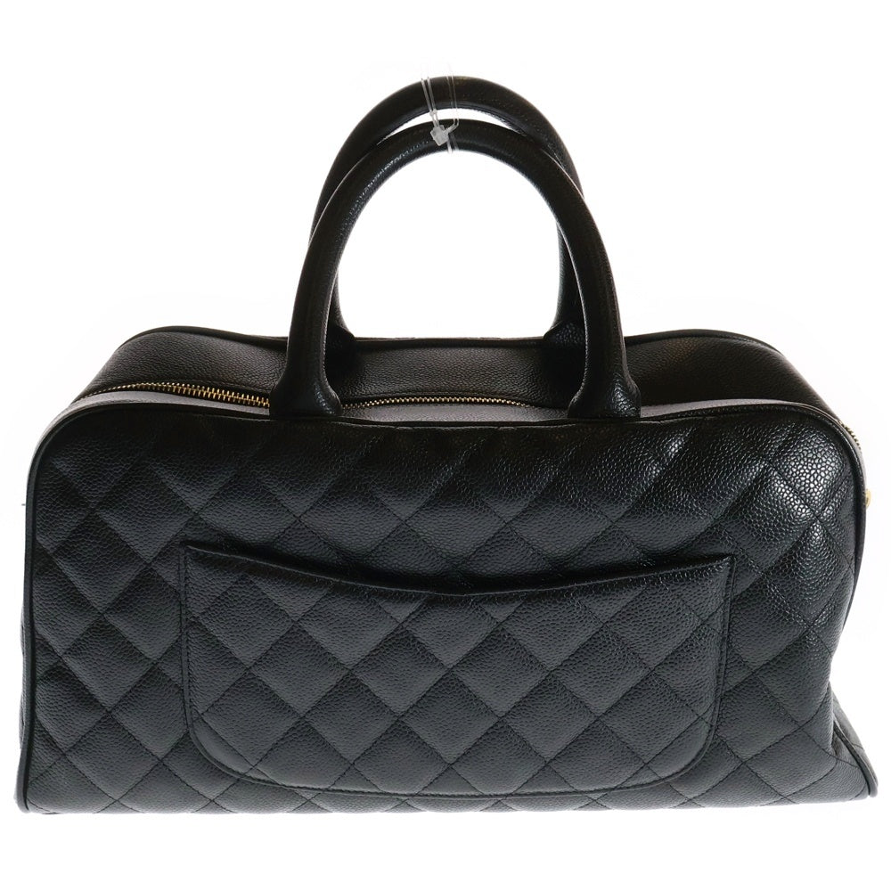CHANEL(シャネル) ココマーク マトラッセ キャビアスキン レザーミニボストンバッグ ハンドバッグ ブラック レディース
