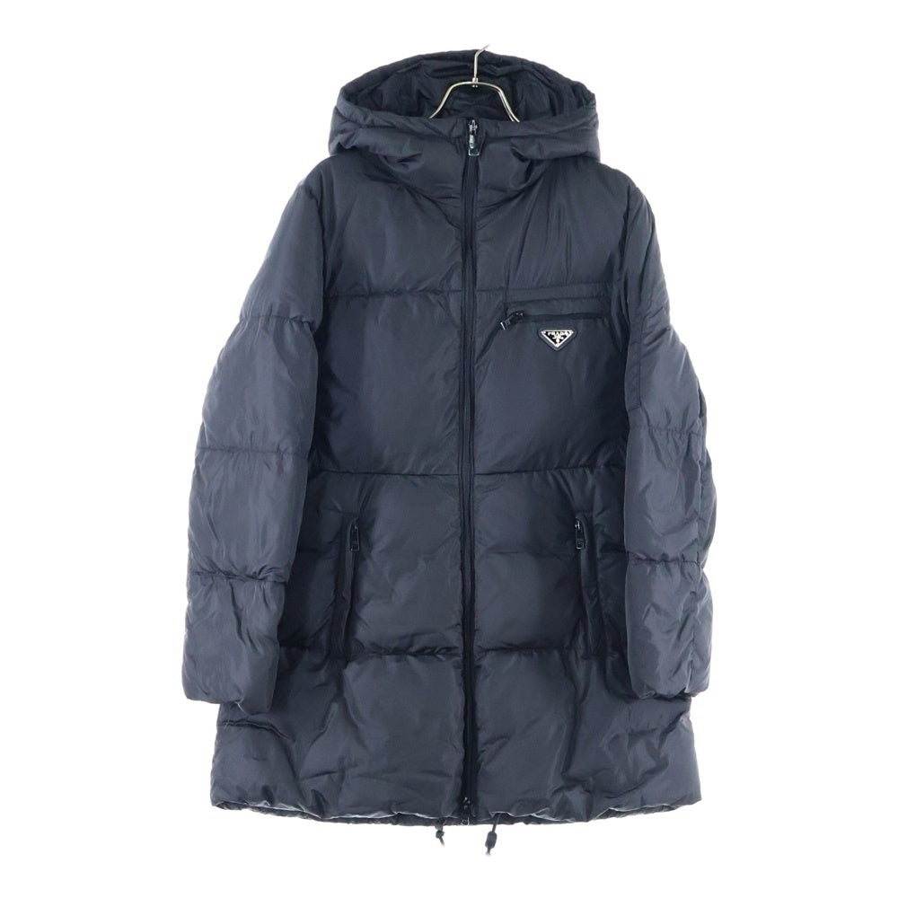 PRADA(プラダ) 22AW トライアングルロゴプレート フーデッド ジップアップ ダウン ロング ジャケット コート ブラック レディース 29F430