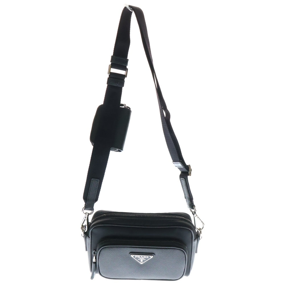 PRADA(プラダ) Re-Nylon ロゴ三角プレート ショルダーバッグ ボディバッグ ブラック シルバー金具 ナイロン×レザー 2VH172