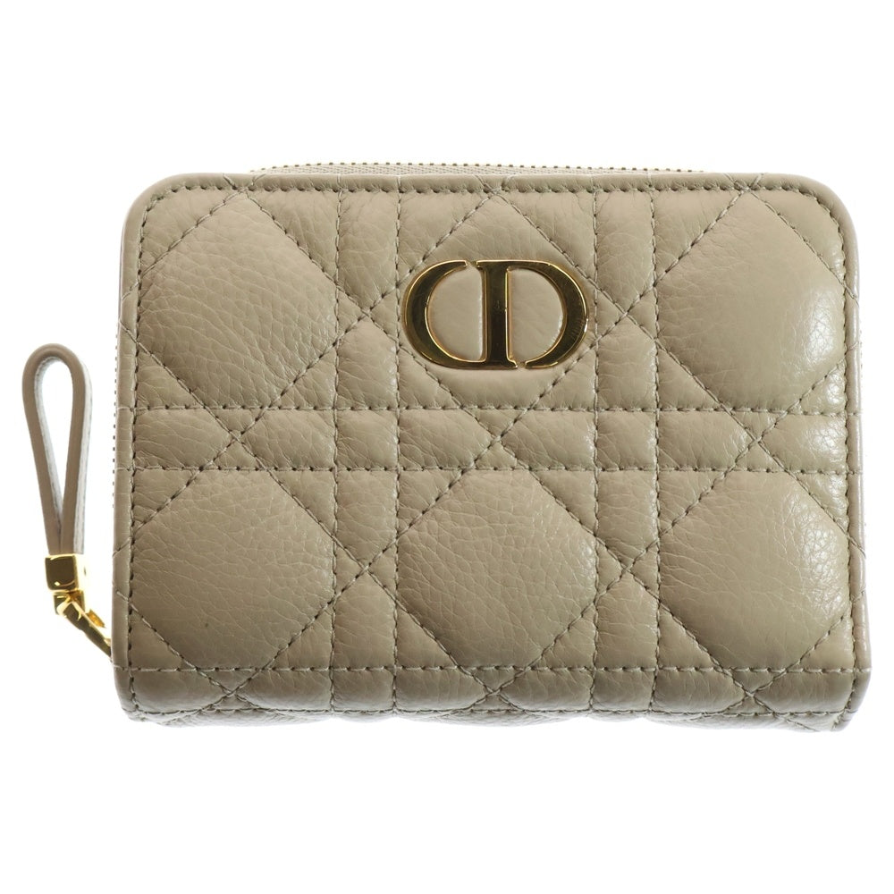Christian Dior(クリスチャンディオール) カナージュ 二つ折り財布 コンパクトウォレット ゴールド金具 ベージュ レザー