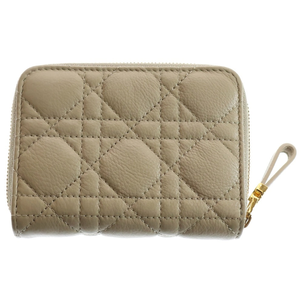 Christian Dior(クリスチャンディオール) カナージュ 二つ折り財布 コンパクトウォレット ゴールド金具 ベージュ レザー