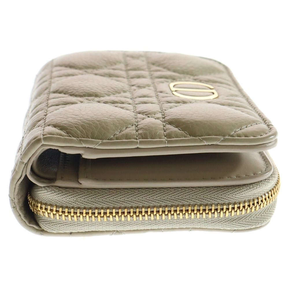 Christian Dior(クリスチャンディオール) カナージュ 二つ折り財布 コンパクトウォレット ゴールド金具 ベージュ レザー