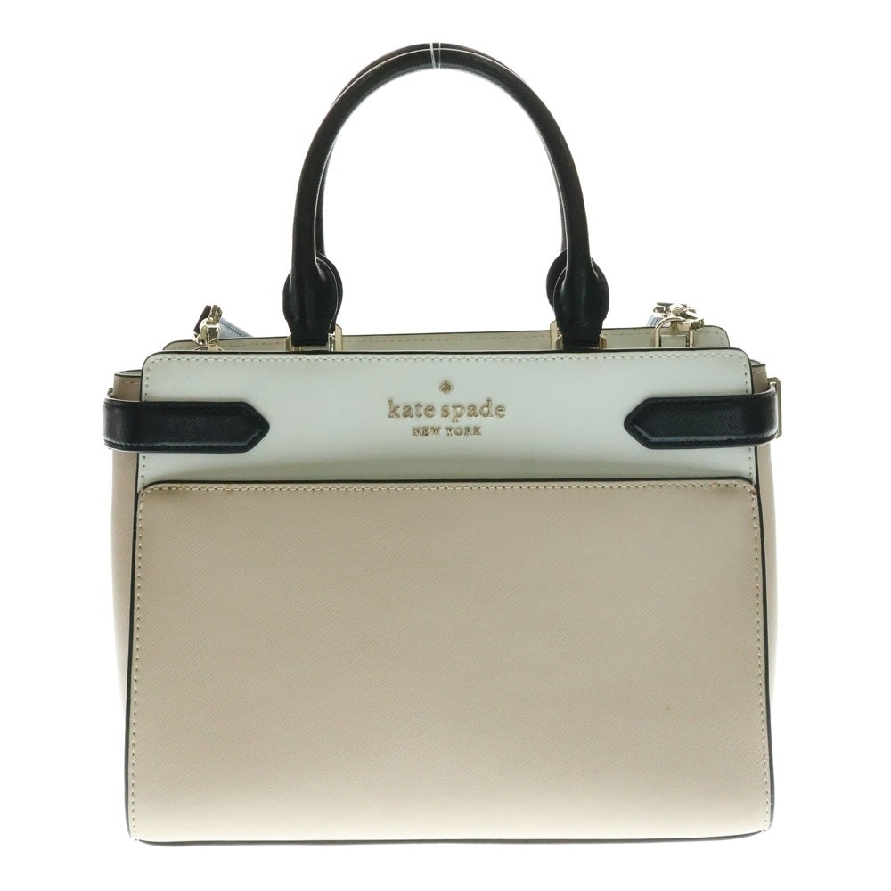 Kate Spade(ケイトスペード) ロゴプレート PVC 2WAY ハンド ショルダーバッグ ゴールド金具 ピンク/ホワイト レディース 〇
