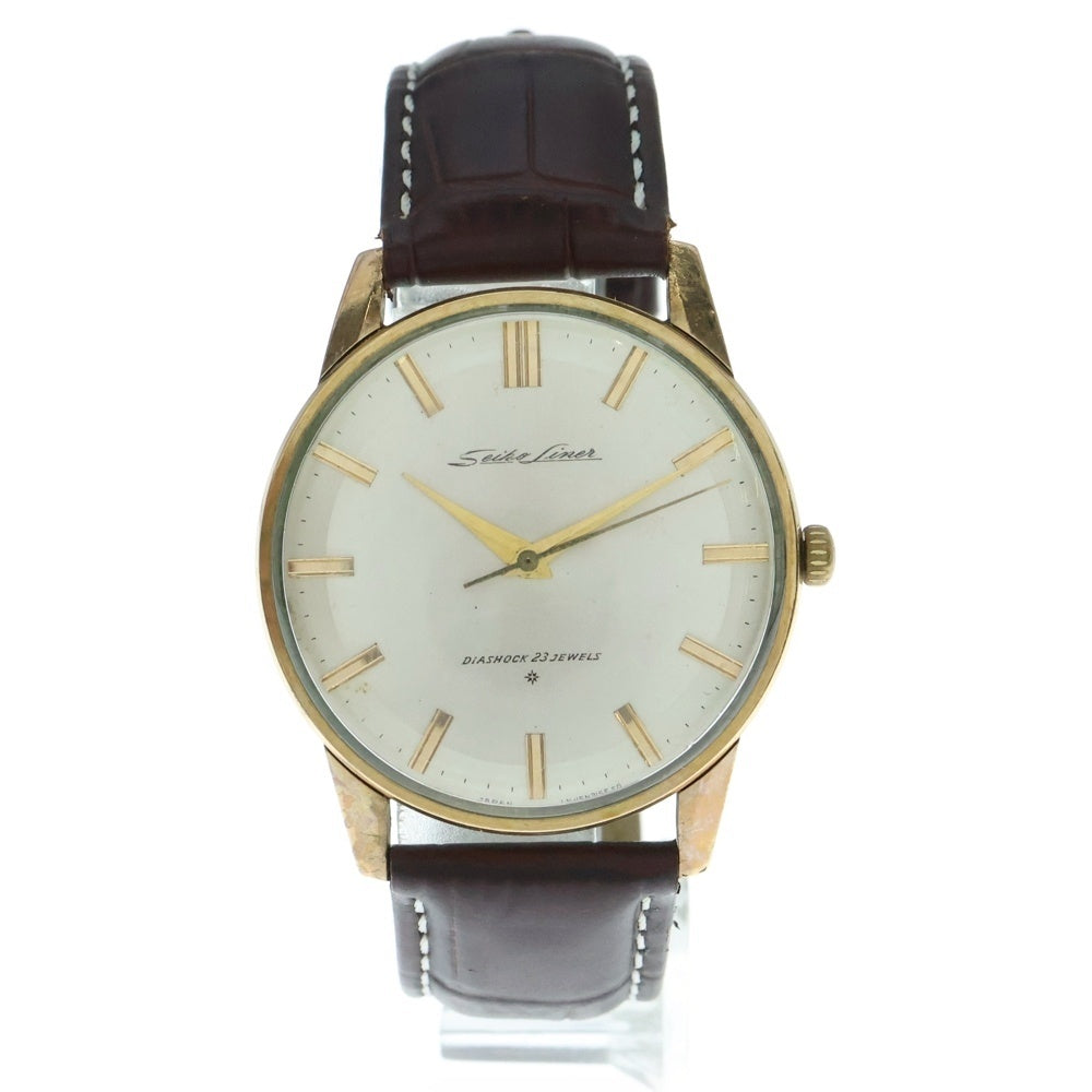 SEIKO(セイコー) ライナー シルバー文字盤 手巻き レザーベルト ウォッチ 腕時計 ゴールド ブラウン J15007E