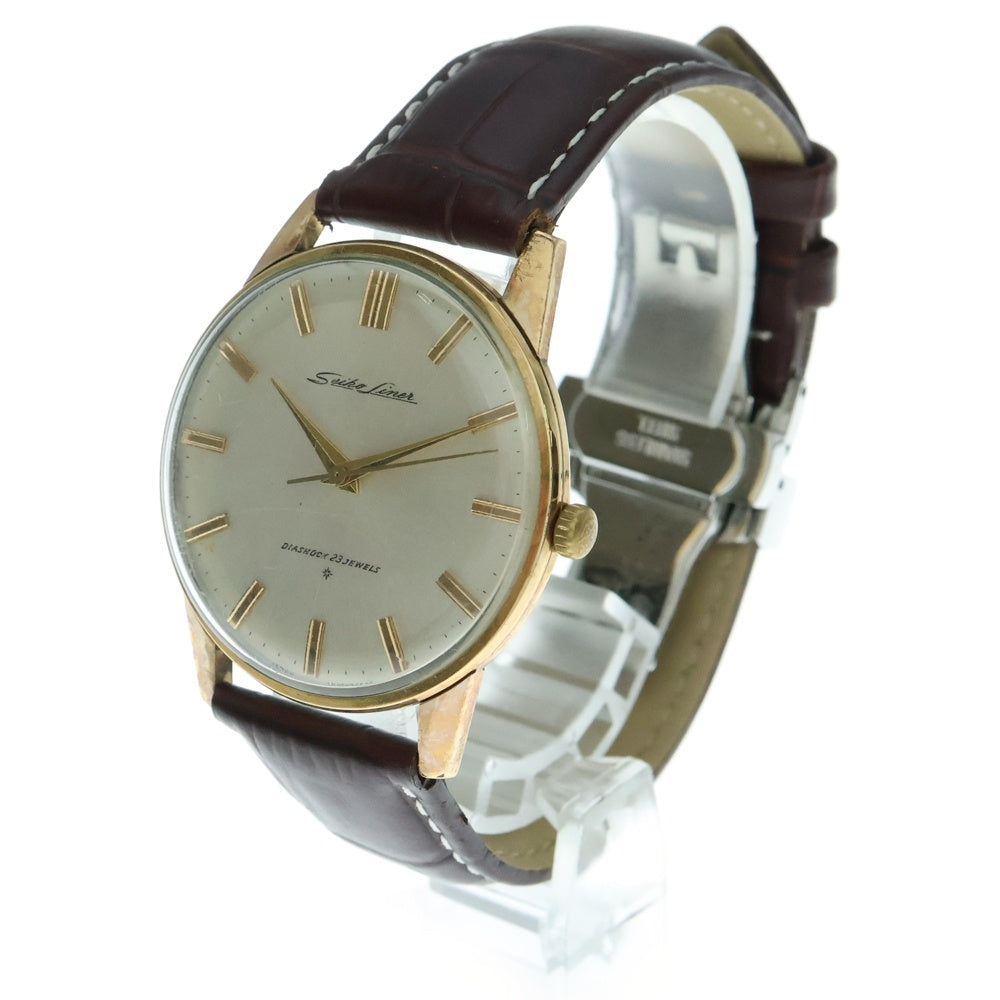 SEIKO(セイコー) ライナー シルバー文字盤 手巻き レザーベルト ウォッチ 腕時計 ゴールド ブラウン J15007E