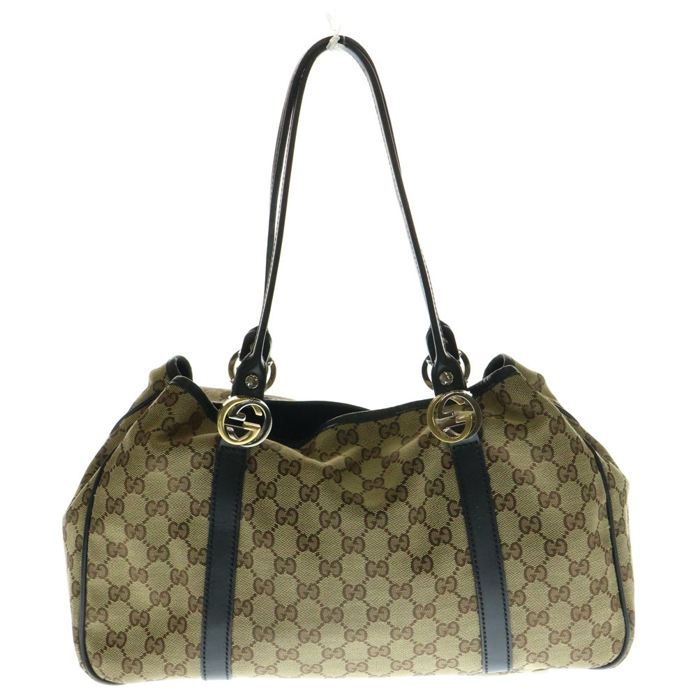 GUCCI(グッチ) GGキャンバス トートバッグ ハンドバッグ ベージュ×ブラック レザー×キャンバス シルバー金具 232957