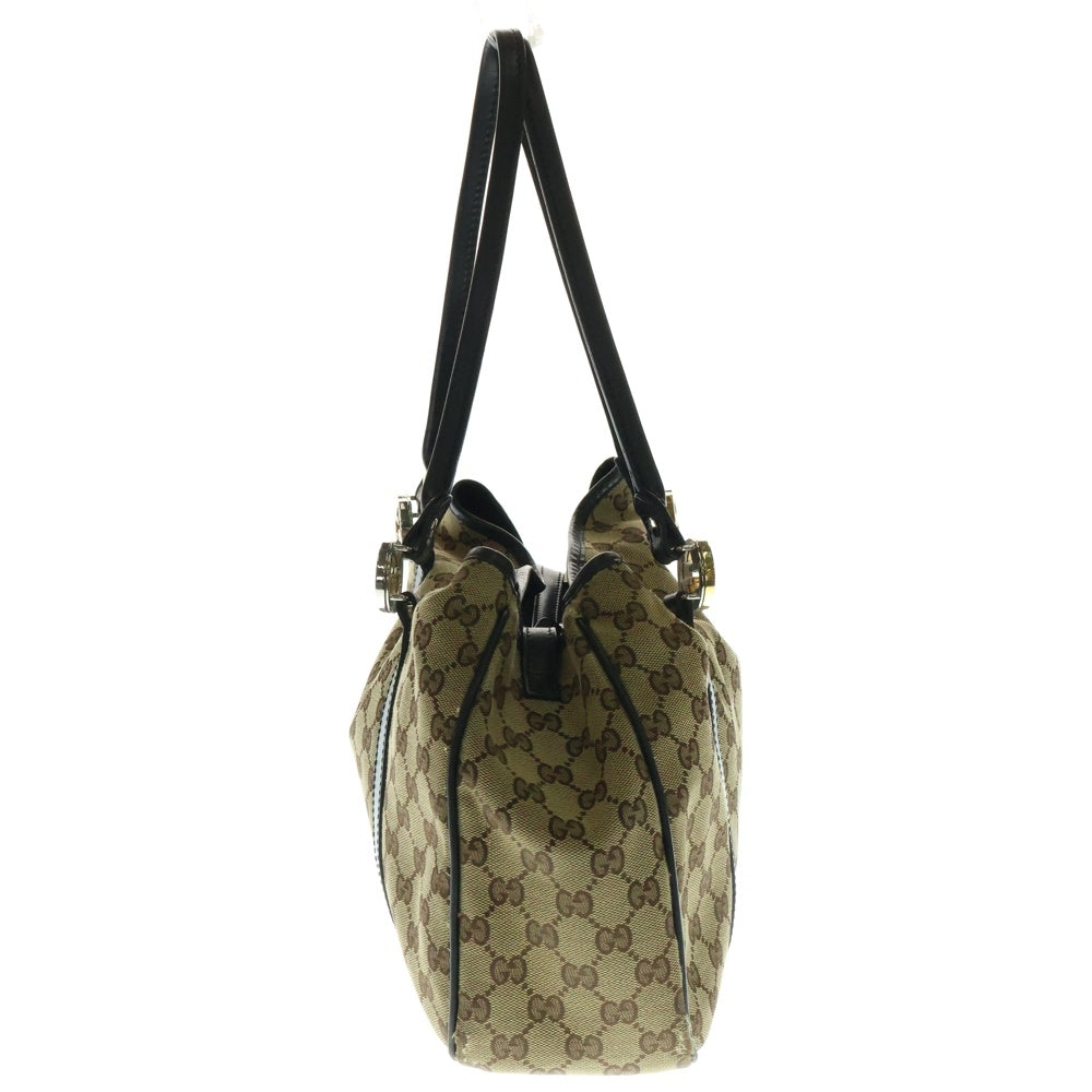 GUCCI(グッチ) GGキャンバス トートバッグ ハンドバッグ ベージュ×ブラック レザー×キャンバス シルバー金具 232957