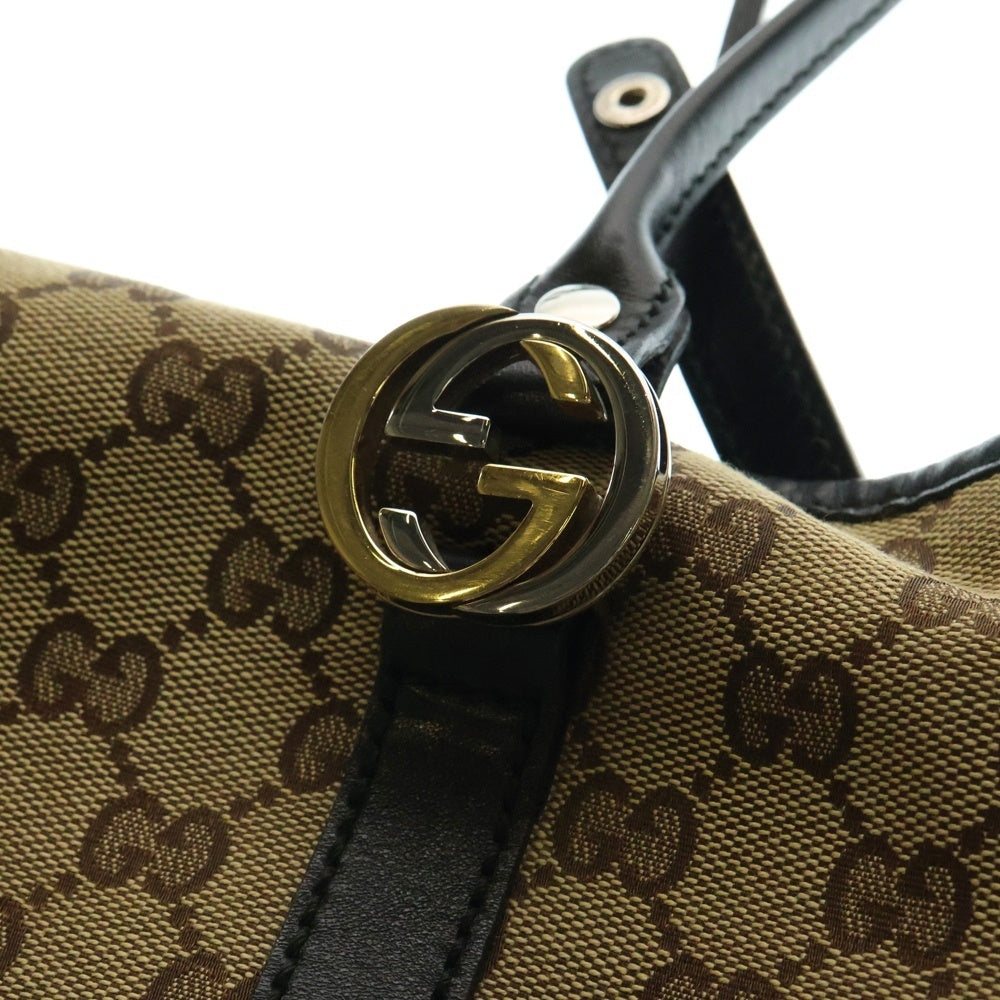 GUCCI(グッチ) GGキャンバス トートバッグ ハンドバッグ ベージュ×ブラック レザー×キャンバス シルバー金具 232957
