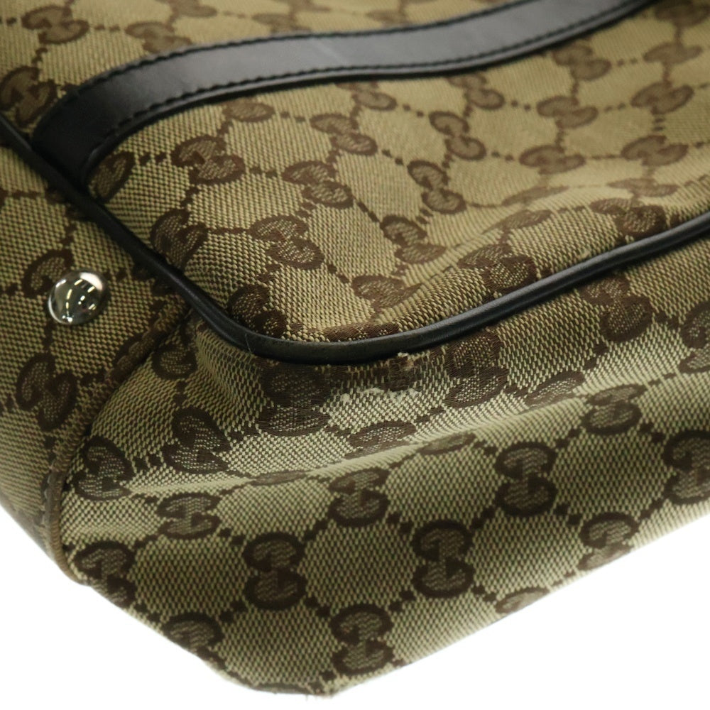 GUCCI(グッチ) GGキャンバス トートバッグ ハンドバッグ ベージュ×ブラック レザー×キャンバス シルバー金具 232957
