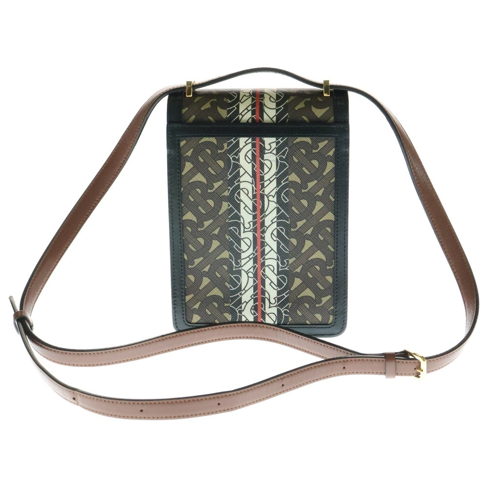 BURBERRY(バーバリー) TBロゴプレート ロビン モノグラムストライプ PVC レザー ショルダーバッグ ポーチ ポシェット ゴールド金具 ブラック/ブラウン