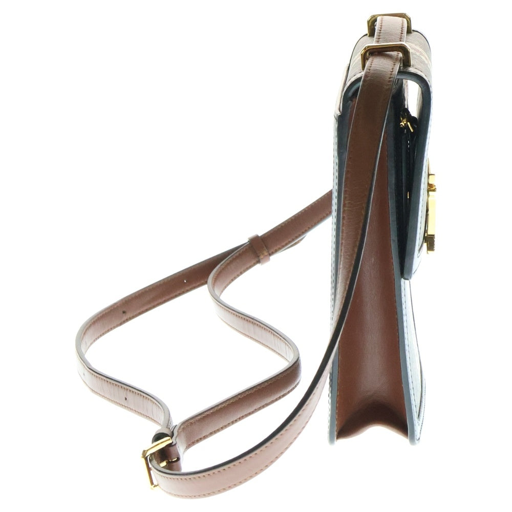 BURBERRY(バーバリー) TBロゴプレート ロビン モノグラムストライプ PVC レザー ショルダーバッグ ポーチ ポシェット ゴールド金具 ブラック/ブラウン