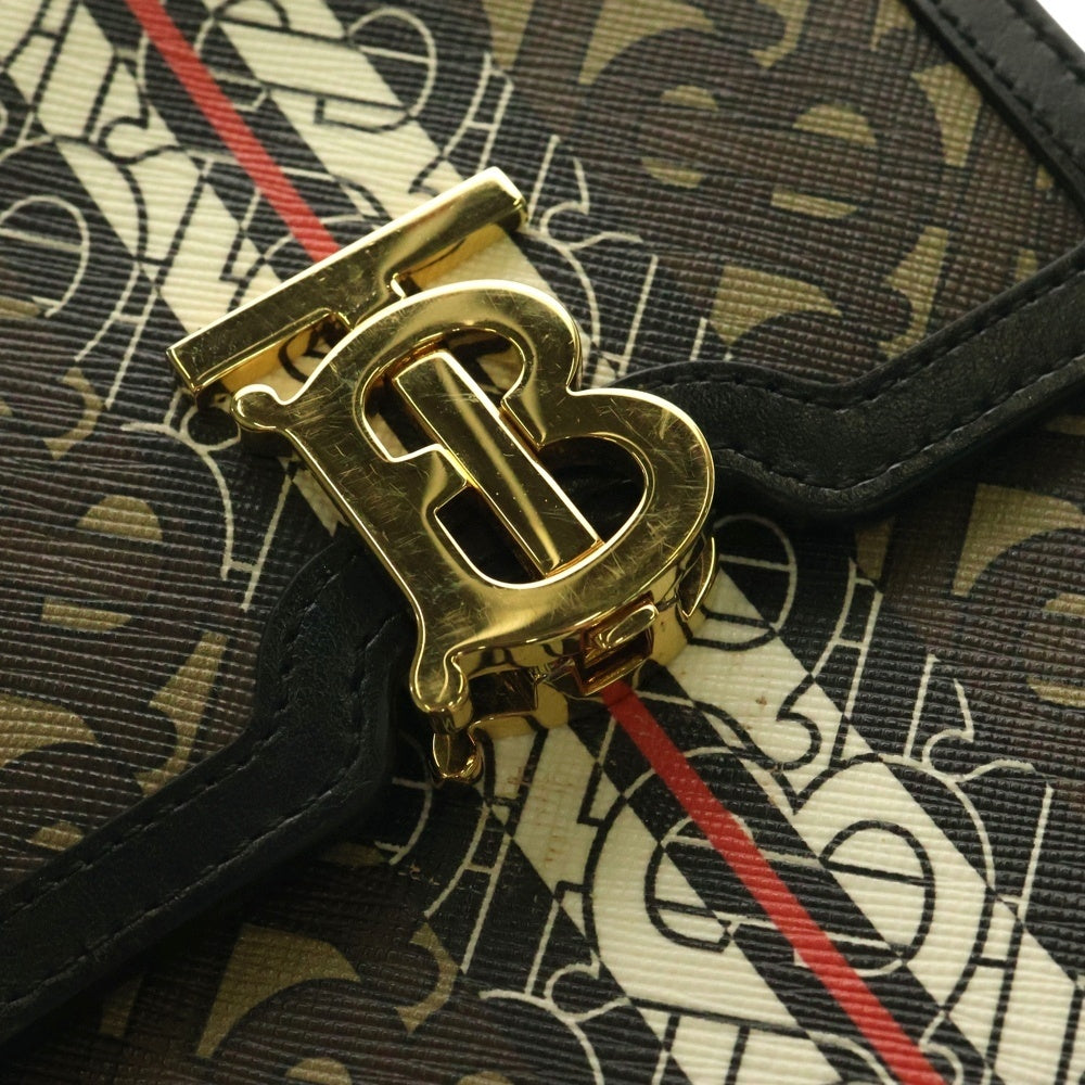 BURBERRY(バーバリー) TBロゴプレート ロビン モノグラムストライプ PVC レザー ショルダーバッグ ポーチ ポシェット ゴールド金具 ブラック/ブラウン
