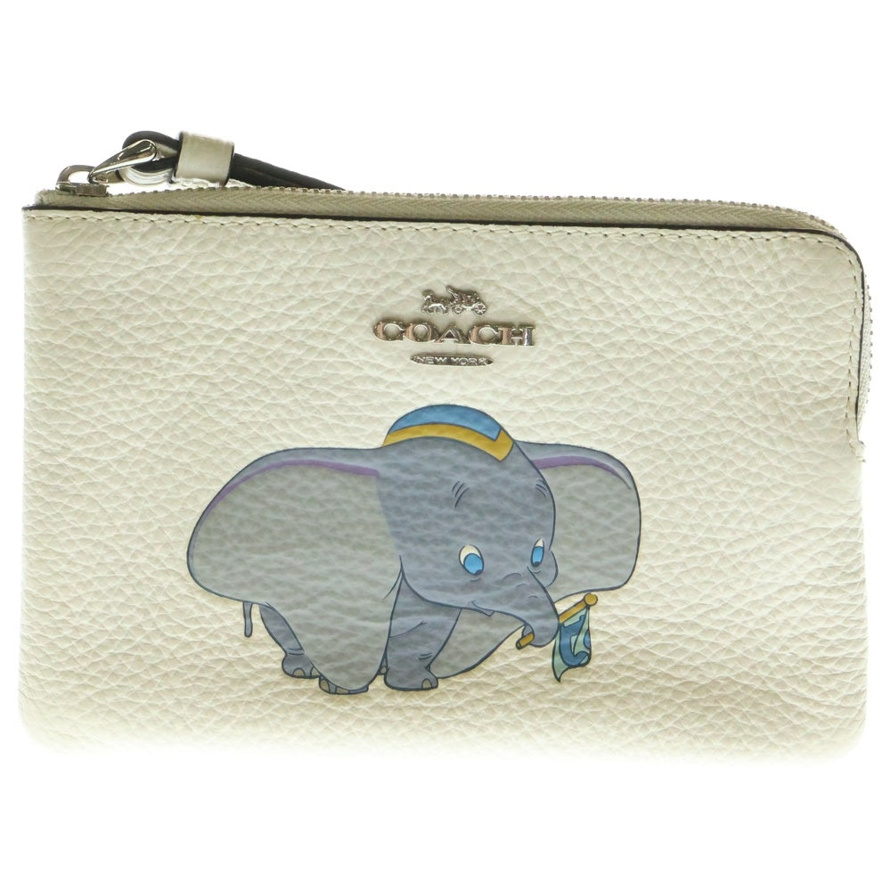 COACH(コーチ) ×Disney ディズニー ダンボ プリント レザー ポーチ シルバー金具 ホワイト
