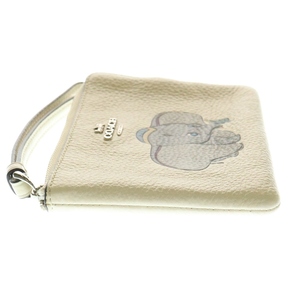 COACH(コーチ) ×Disney ディズニー ダンボ プリント レザー ポーチ シルバー金具 ホワイト