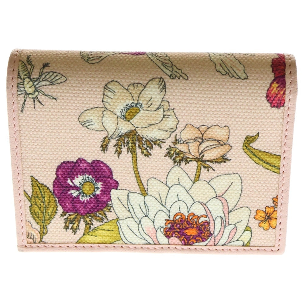 GUCCI(グッチ) GGマーモント 花柄 フラワー 二つ折り財布 コンパクトウォレット コインケース ピンク ゴールド金具 キャンバス 577347